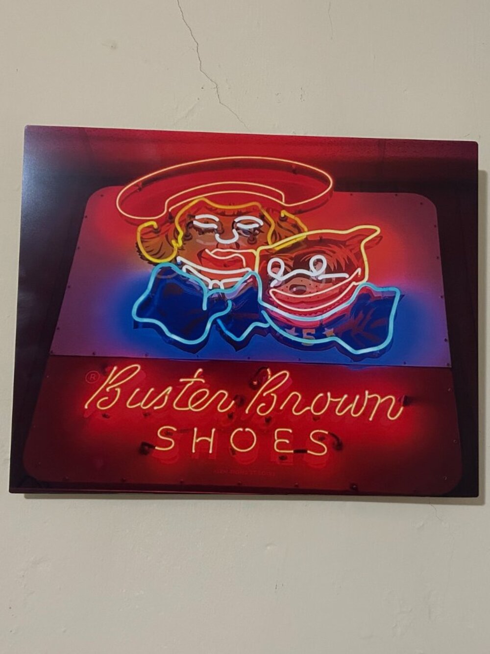 BUSTER BROWN SHOES, with Tige, Vintage Neon Sign 14 by 11-inch Photo on Metal